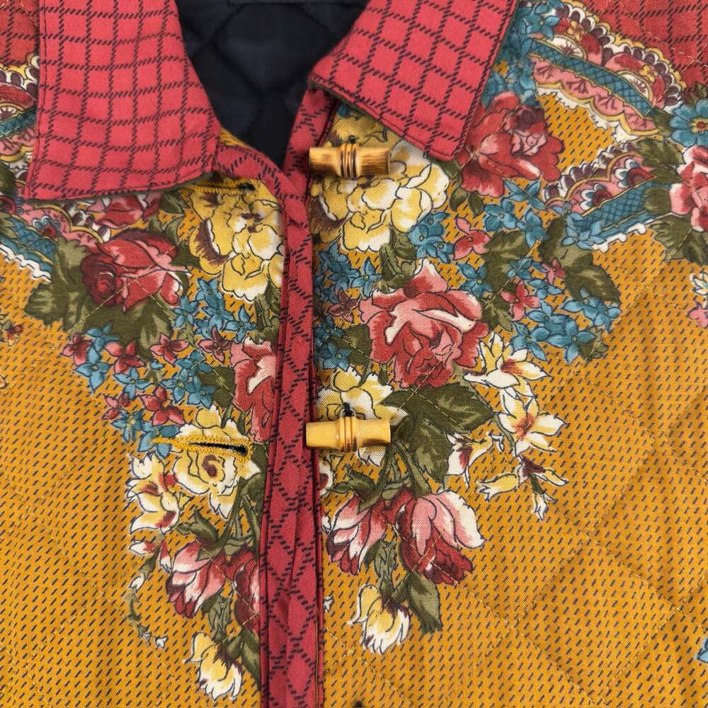Carole Little Petites Vintage Quilted Floral Toggle Jacket Mustard Yellow - Picture 2 of 7